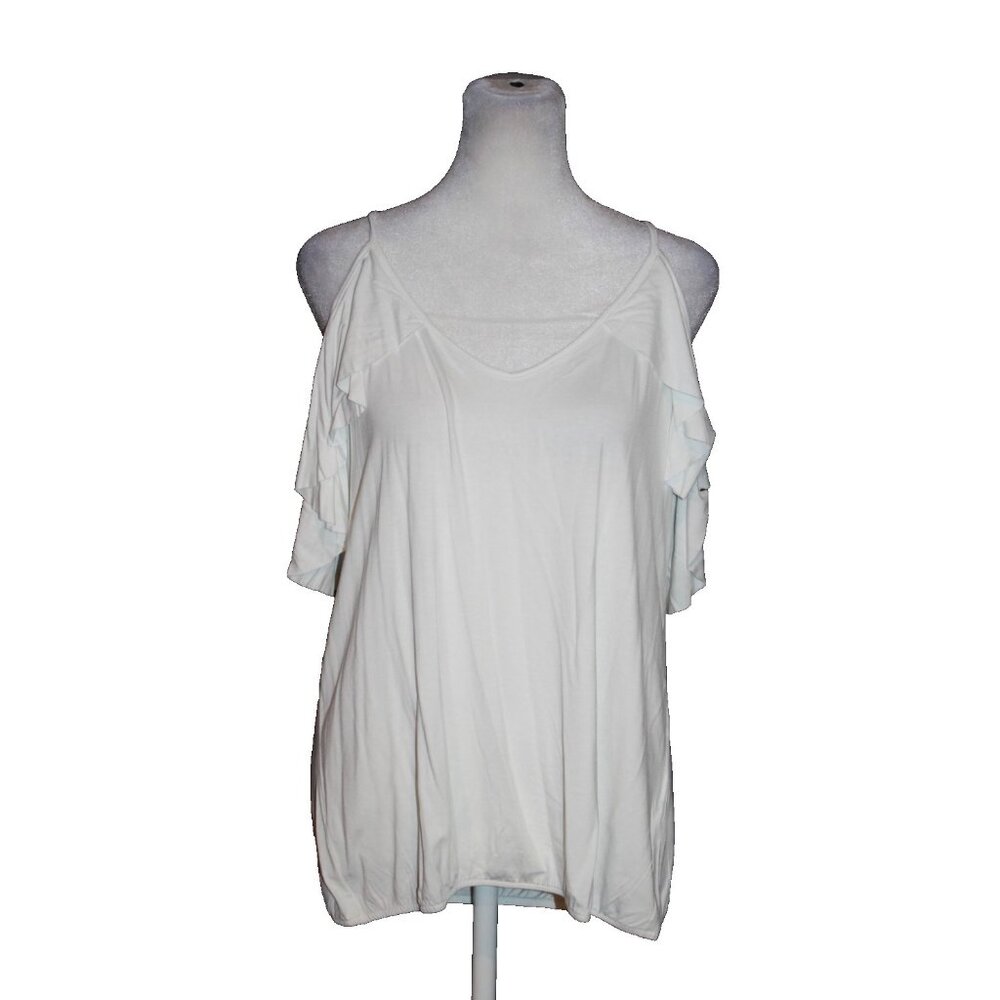 Venus Strappy Ruffle Plunge Neck Tank Top Women's Size Large L White